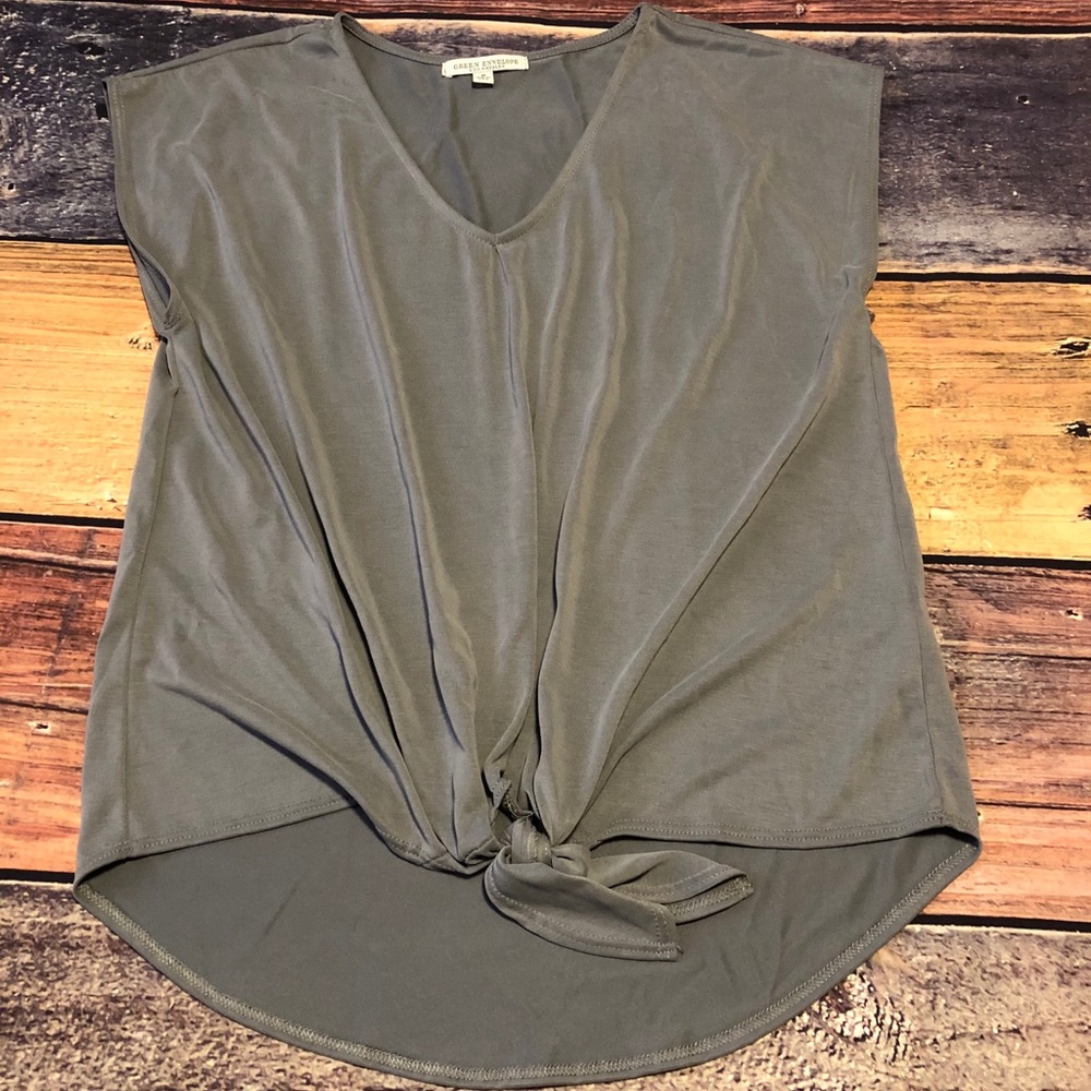 Green Envelope Sleeveless Top Grey Sz Med